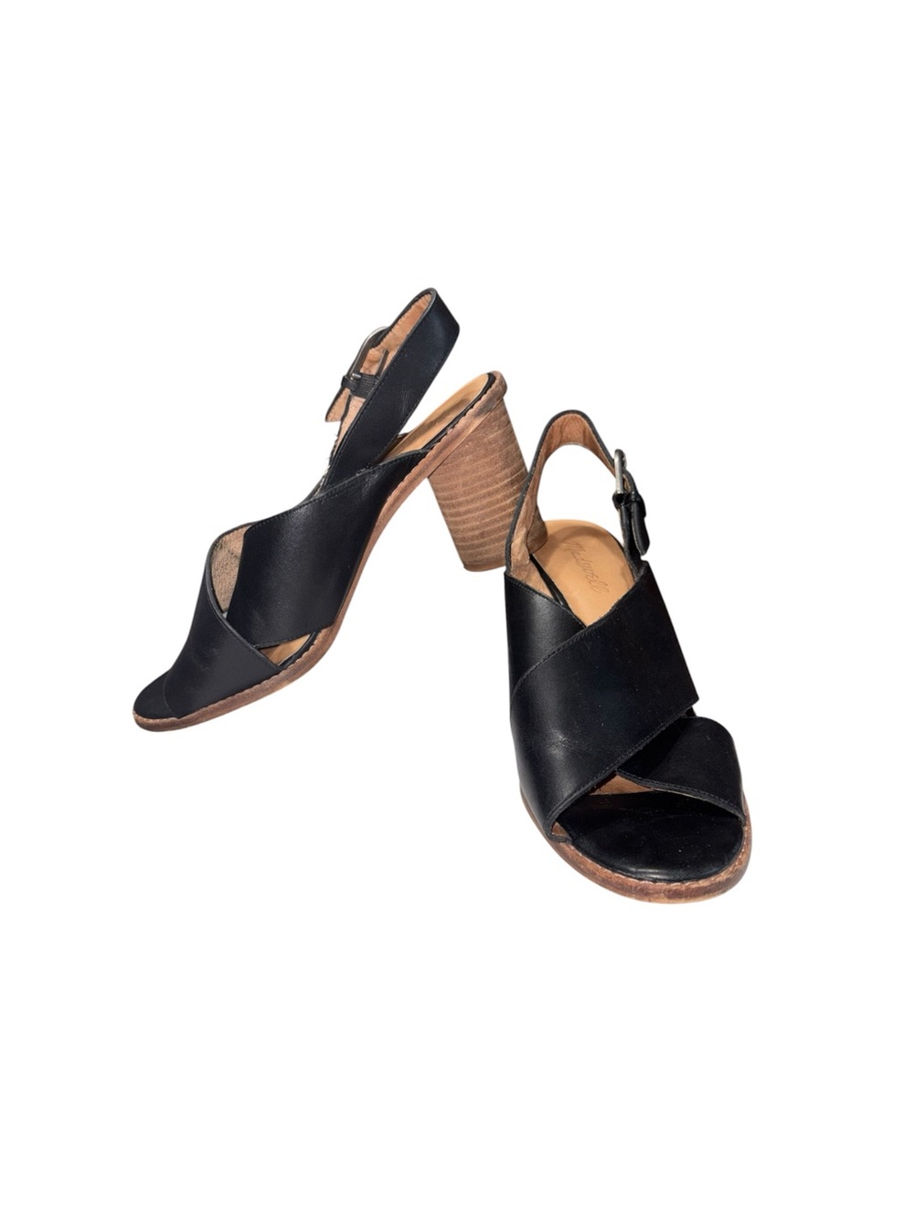 Madewell The Ruthie Crisscross Sandal In Leather True Black Block Heel Size 9 - Picture 3 of 12